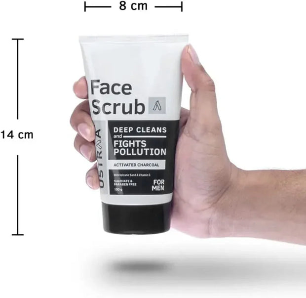 Men's Exfoliating Face Scrub - 100G - Featuring Activated Charcoal, Tahitian Volcanic Sand & Walnut Granules - Ideal for Skin Detoxification for All Skin Types