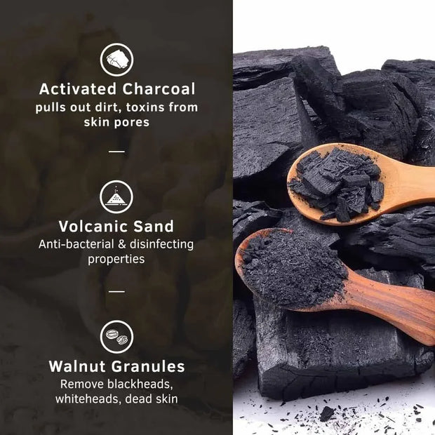 Men's Exfoliating Face Scrub - 100G - Featuring Activated Charcoal, Tahitian Volcanic Sand & Walnut Granules - Ideal for Skin Detoxification for All Skin Types
