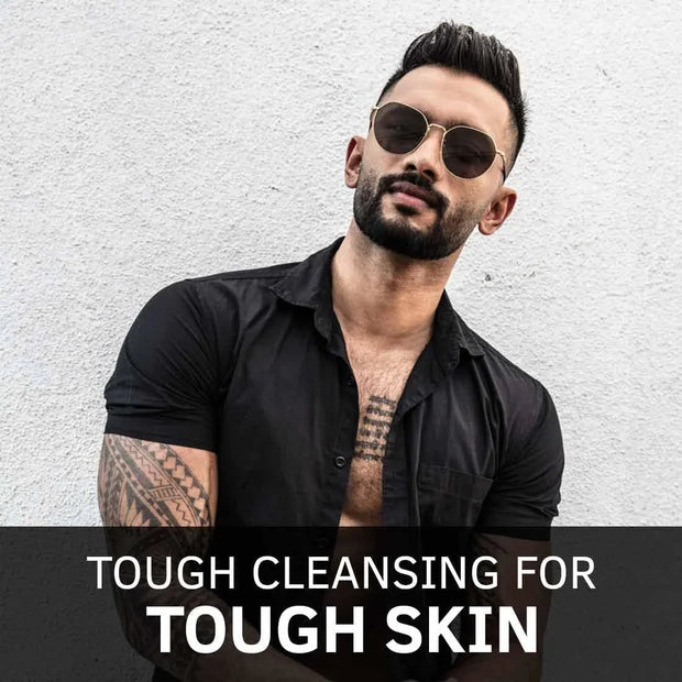 Men's Exfoliating Face Scrub - 100G - Featuring Activated Charcoal, Tahitian Volcanic Sand & Walnut Granules - Ideal for Skin Detoxification for All Skin Types