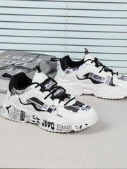 Boho Men'S Fashionable Colorblock Letter Print Lace up Low Top Sneakers, Casual Comfortable Breathable Sports Running Shoes, Male All-Match round Toe Chunky Sneakers for Daily Life Shoes for Men Casual Shoes Athletic Sneakers