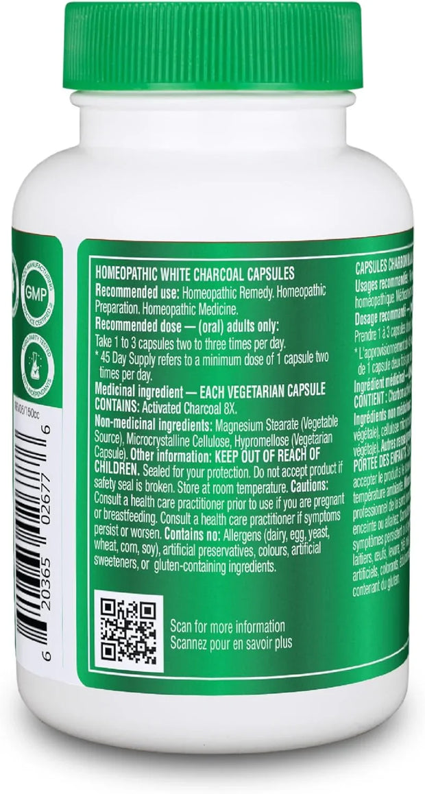 Canadian-Made Activated Charcoal Capsules - Natural Digestive Support for Detox, Gas Relief, and Bloating - 90 Veggie Caps