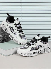 Boho Men'S Fashionable Colorblock Letter Print Lace up Low Top Sneakers, Casual Comfortable Breathable Sports Running Shoes, Male All-Match round Toe Chunky Sneakers for Daily Life Shoes for Men Casual Shoes Athletic Sneakers