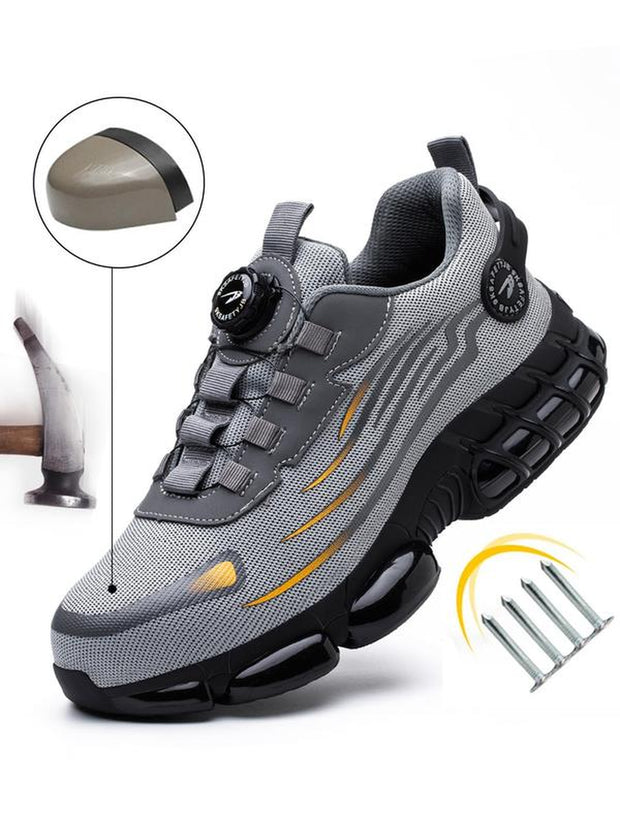 Men'S Casual Knob Design Safety Shoes, Comfortable Breathable Anti-Smash Safety Shoes, Lightweight & Soft Anti-Slip Shoes for Outdoor Hiking