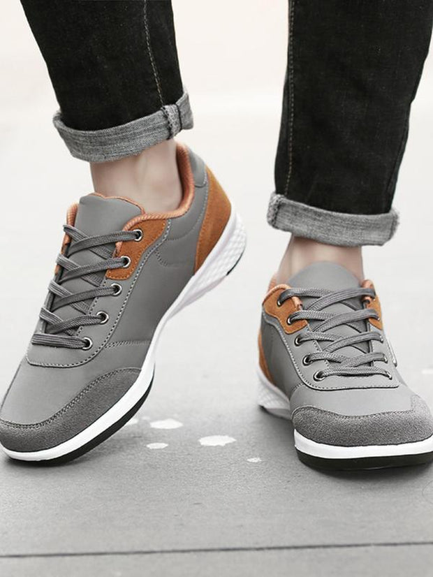 Men'S Solid Color Lace up PU Leather Running Shoes, Casual Comfortable Breathable Anti-Slip & Wear-Resistant Low-Top Sports Shoes, Fashionable Sneakers for Daily Wear