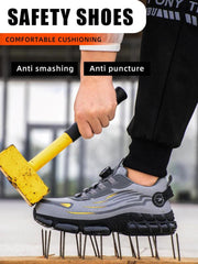 Men'S Casual Knob Design Safety Shoes, Comfortable Breathable Anti-Smash Safety Shoes, Lightweight & Soft Anti-Slip Shoes for Outdoor Hiking