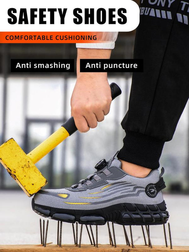 Men'S Casual Knob Design Safety Shoes, Comfortable Breathable Anti-Smash Safety Shoes, Lightweight & Soft Anti-Slip Shoes for Outdoor Hiking