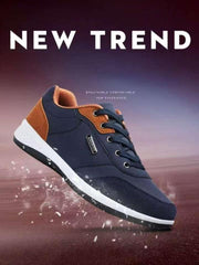 Men'S Solid Color Lace up PU Leather Running Shoes, Casual Comfortable Breathable Anti-Slip & Wear-Resistant Low-Top Sports Shoes, Fashionable Sneakers for Daily Wear