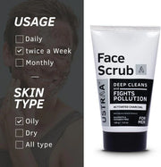 Men's Exfoliating Face Scrub - 100G - Featuring Activated Charcoal, Tahitian Volcanic Sand & Walnut Granules - Ideal for Skin Detoxification for All Skin Types