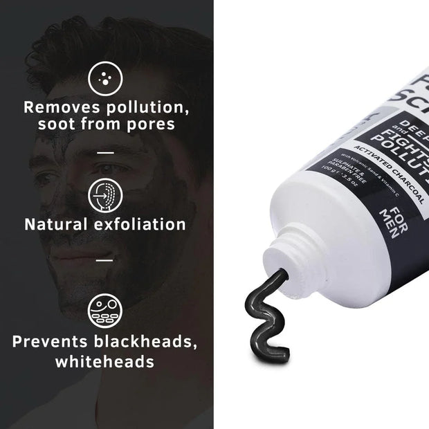 Men's Exfoliating Face Scrub - 100G - Featuring Activated Charcoal, Tahitian Volcanic Sand & Walnut Granules - Ideal for Skin Detoxification for All Skin Types