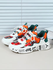Boho Men'S Fashionable Colorblock Letter Print Lace up Low Top Sneakers, Casual Comfortable Breathable Sports Running Shoes, Male All-Match round Toe Chunky Sneakers for Daily Life Shoes for Men Casual Shoes Athletic Sneakers