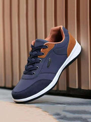 Men'S Solid Color Lace up PU Leather Running Shoes, Casual Comfortable Breathable Anti-Slip & Wear-Resistant Low-Top Sports Shoes, Fashionable Sneakers for Daily Wear