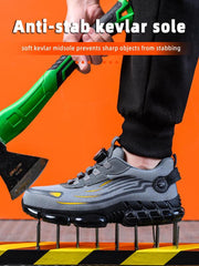 Men'S Casual Knob Design Safety Shoes, Comfortable Breathable Anti-Smash Safety Shoes, Lightweight & Soft Anti-Slip Shoes for Outdoor Hiking