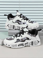 Boho Men'S Fashionable Colorblock Letter Print Lace up Low Top Sneakers, Casual Comfortable Breathable Sports Running Shoes, Male All-Match round Toe Chunky Sneakers for Daily Life Shoes for Men Casual Shoes Athletic Sneakers