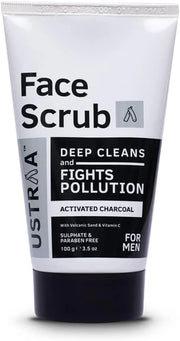 Men's Exfoliating Face Scrub - 100G - Featuring Activated Charcoal, Tahitian Volcanic Sand & Walnut Granules - Ideal for Skin Detoxification for All Skin Types