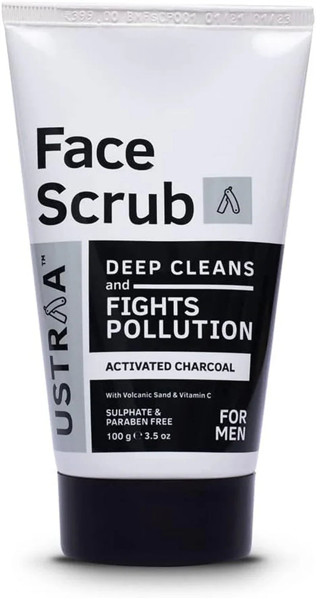 Men's Exfoliating Face Scrub - 100G - Featuring Activated Charcoal, Tahitian Volcanic Sand & Walnut Granules - Ideal for Skin Detoxification for All Skin Types
