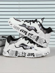 Boho Men'S Fashionable Colorblock Letter Print Lace up Low Top Sneakers, Casual Comfortable Breathable Sports Running Shoes, Male All-Match round Toe Chunky Sneakers for Daily Life Shoes for Men Casual Shoes Athletic Sneakers