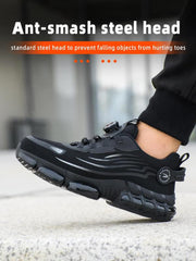 Men'S Casual Knob Design Safety Shoes, Comfortable Breathable Anti-Smash Safety Shoes, Lightweight & Soft Anti-Slip Shoes for Outdoor Hiking
