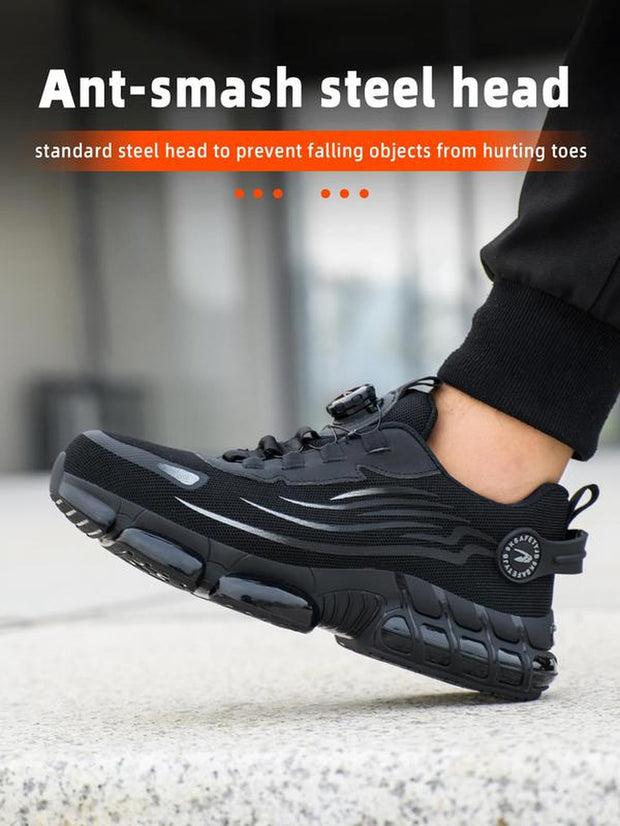 Men'S Casual Knob Design Safety Shoes, Comfortable Breathable Anti-Smash Safety Shoes, Lightweight & Soft Anti-Slip Shoes for Outdoor Hiking