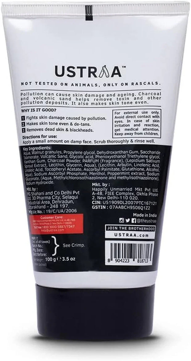 Men's Exfoliating Face Scrub - 100G - Featuring Activated Charcoal, Tahitian Volcanic Sand & Walnut Granules - Ideal for Skin Detoxification for All Skin Types